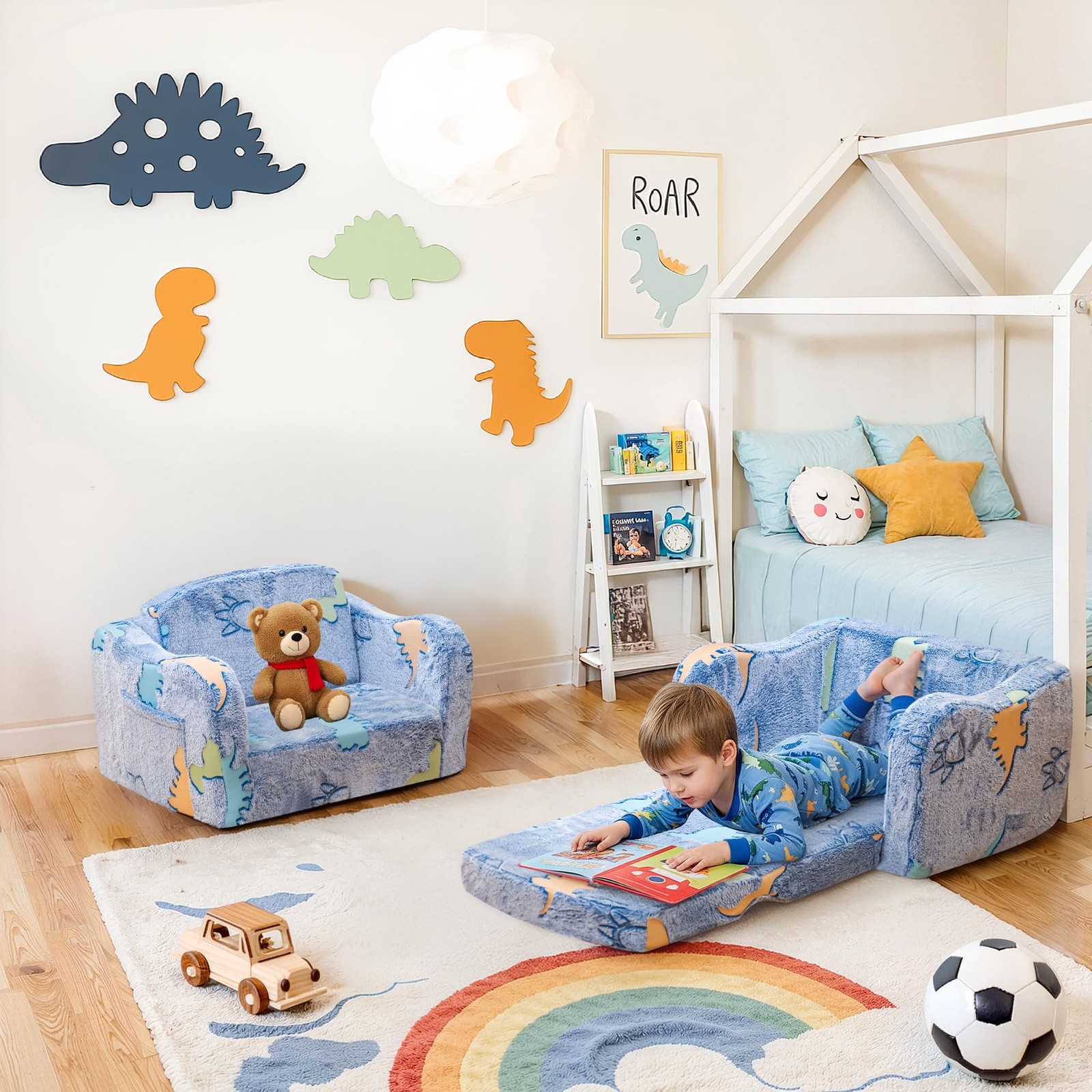 2-in-1 Toddler Couch,Glow in The Dark Baby Floor Bed,Foldable Toddler Chair K...