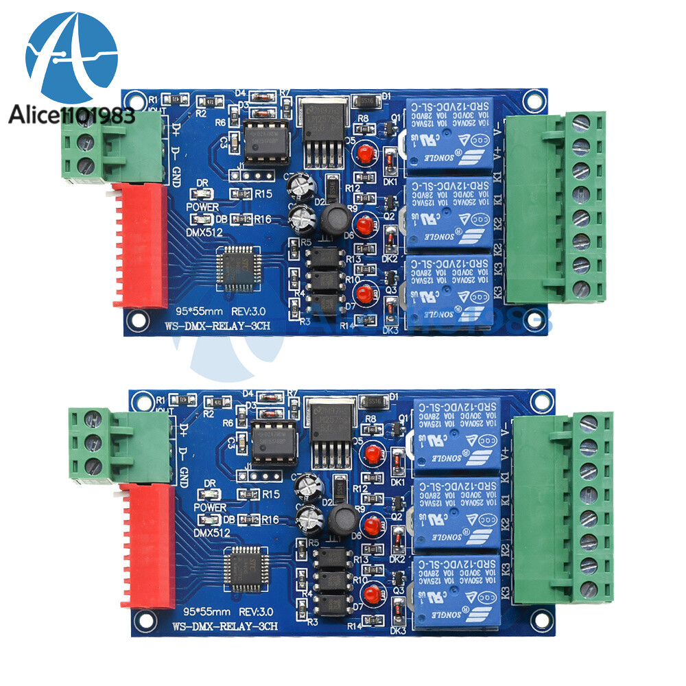 2PCS DMX512 5A 3-Channel Controlled Relay Switch Converter DMX Dimmer Relay