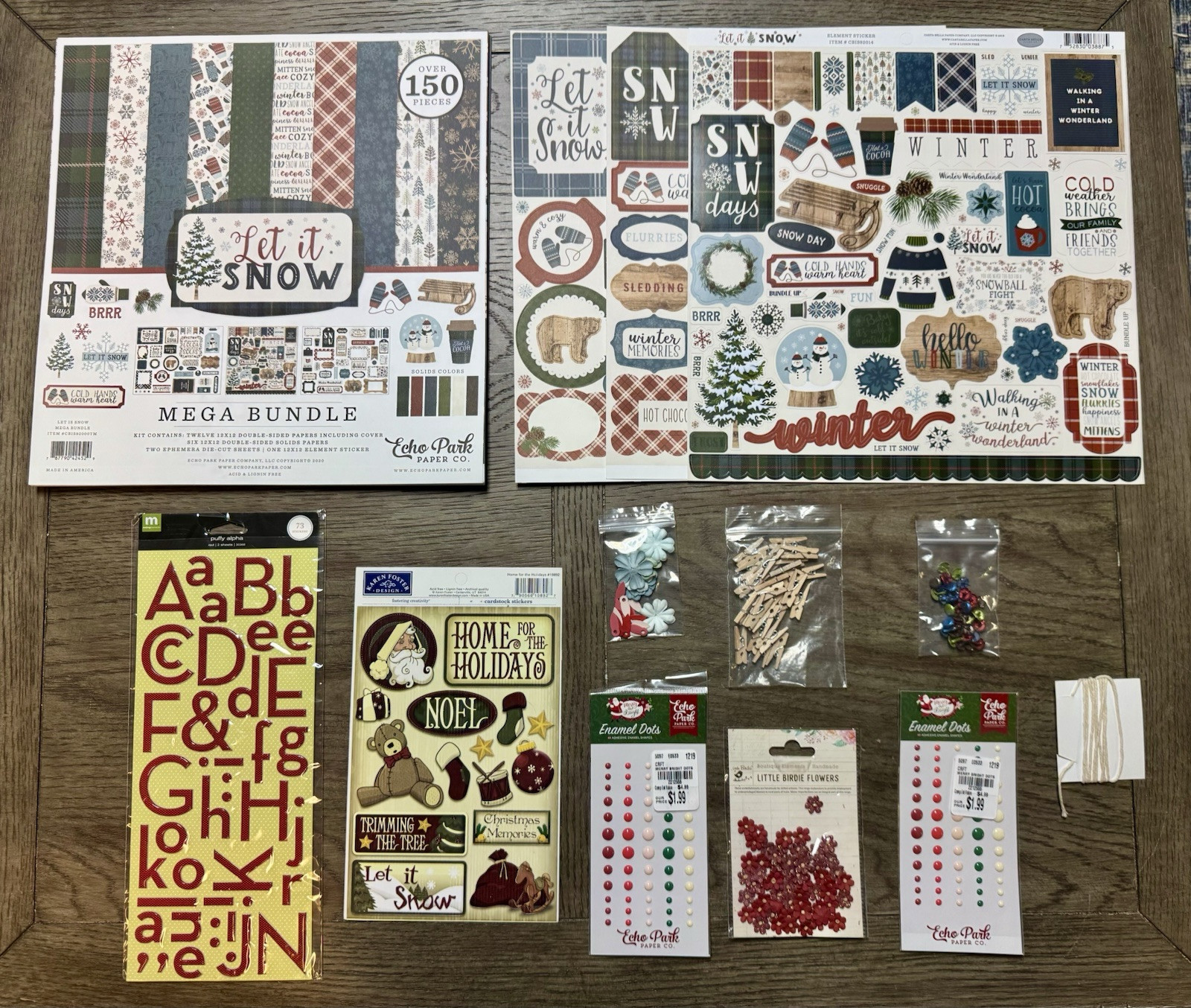 Echo Park *LET IT SNOW* 12x12 Scrapbooking Paper Kit + Stickers,Dots,Flowers NEW