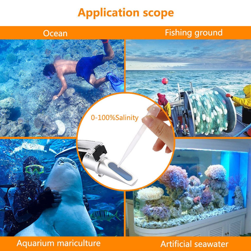 10°C~30°C 0-100‰ Salinity Refractometer Aquarium Sea Salt Water Tester w/ ATC f