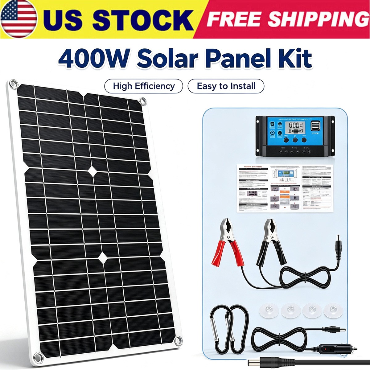 40W Mono Solar Panel Kit w/100A Controller 12V Waterproof RV Camping Power