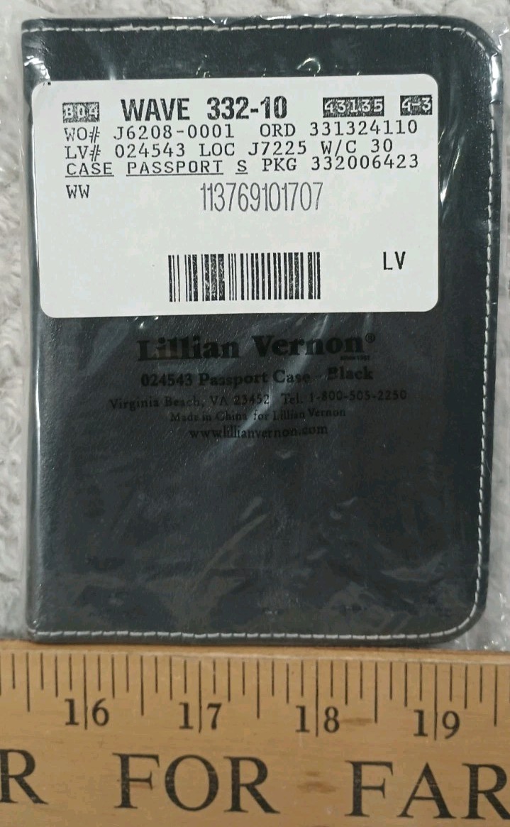 Lillian Vernon - Black Passport Case - 024543 - Embossed WW - NEW