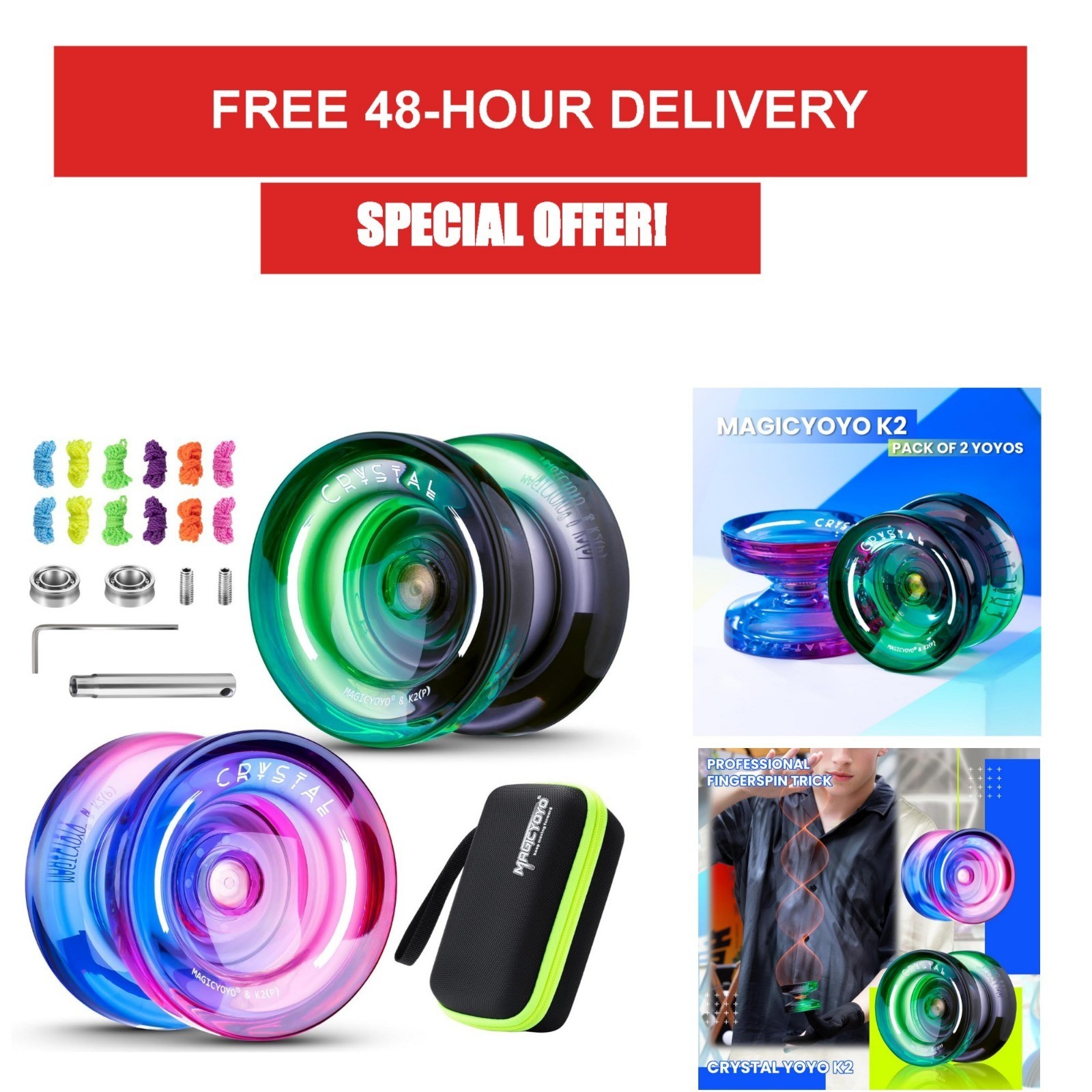 MAGICYOYO K2 Professional Yo-Yo Set - 2 Pack Responsive Yoyos for All Levels