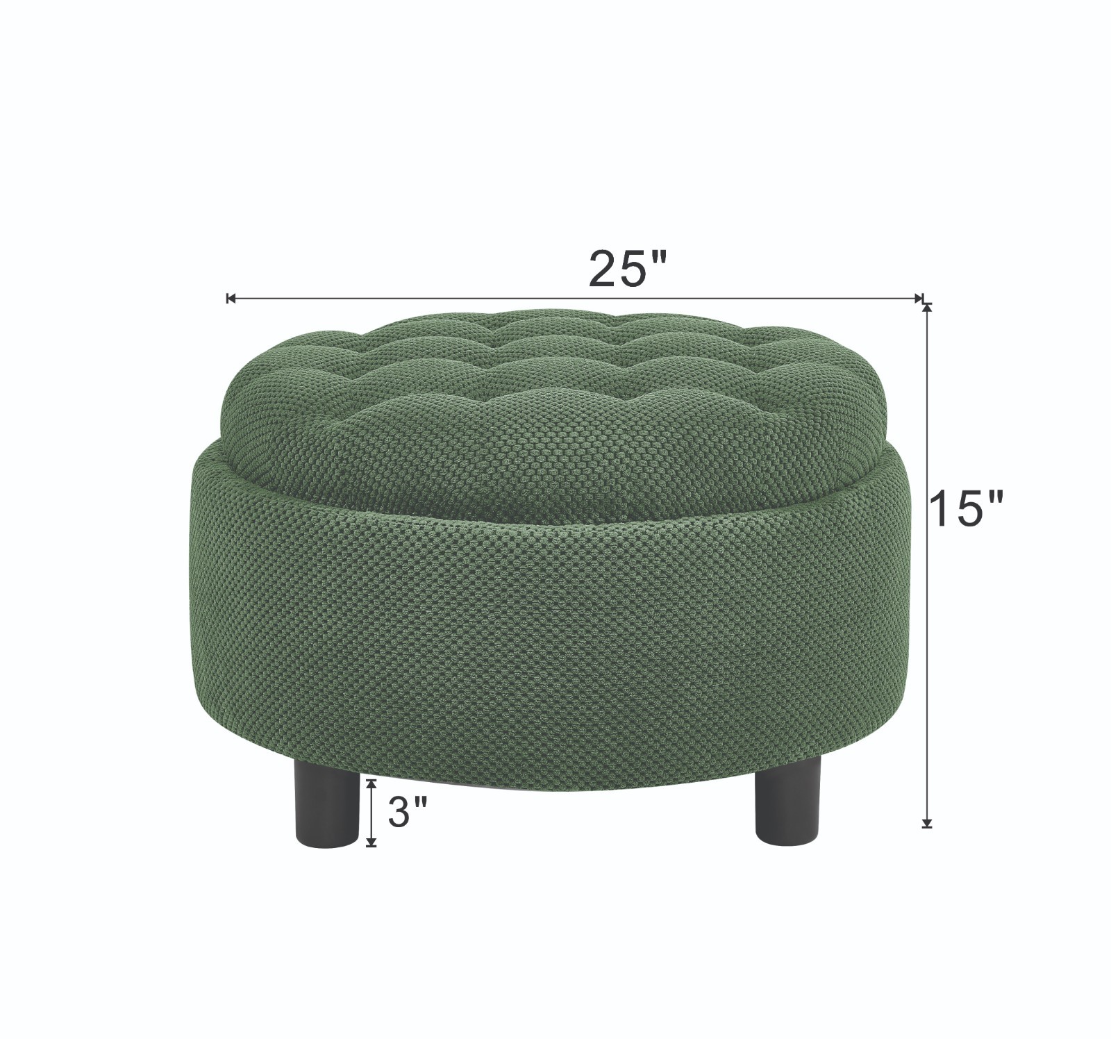 25" Round Storage Ottoman with Tray - Tufted Fabric Coffee Table