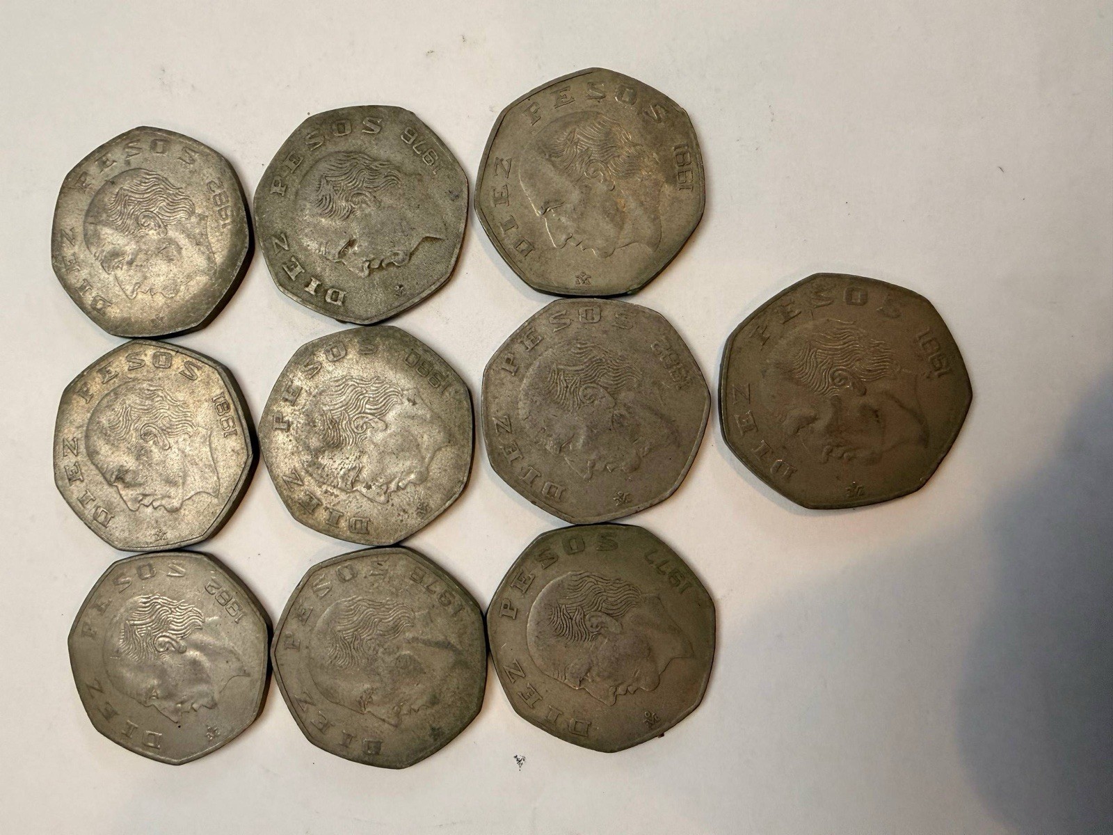 Mexico 50 Pesos Coins Lot of 10 Jose Maria Morelos Vintage