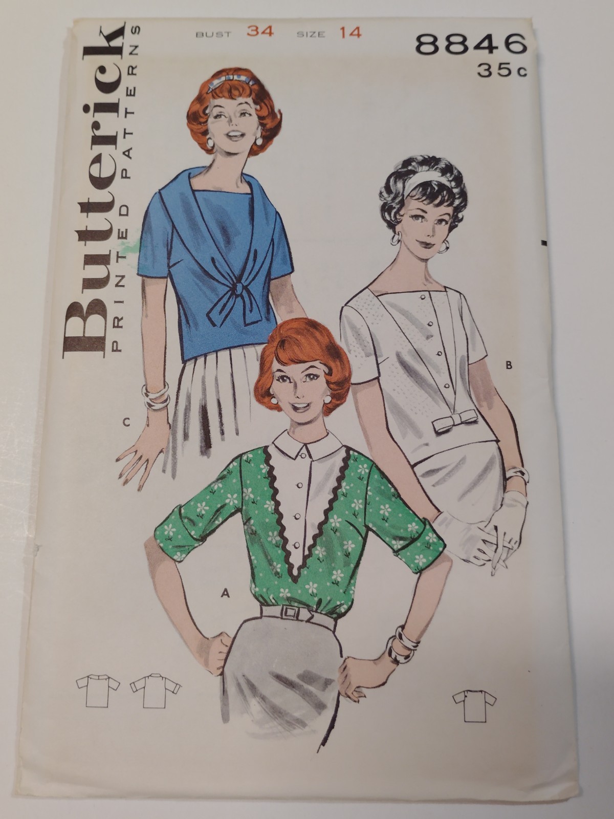 Butterick 8846 Shirt Blouse Top Sewing Pattern Ladies 14 VTG UC V Front Sailor