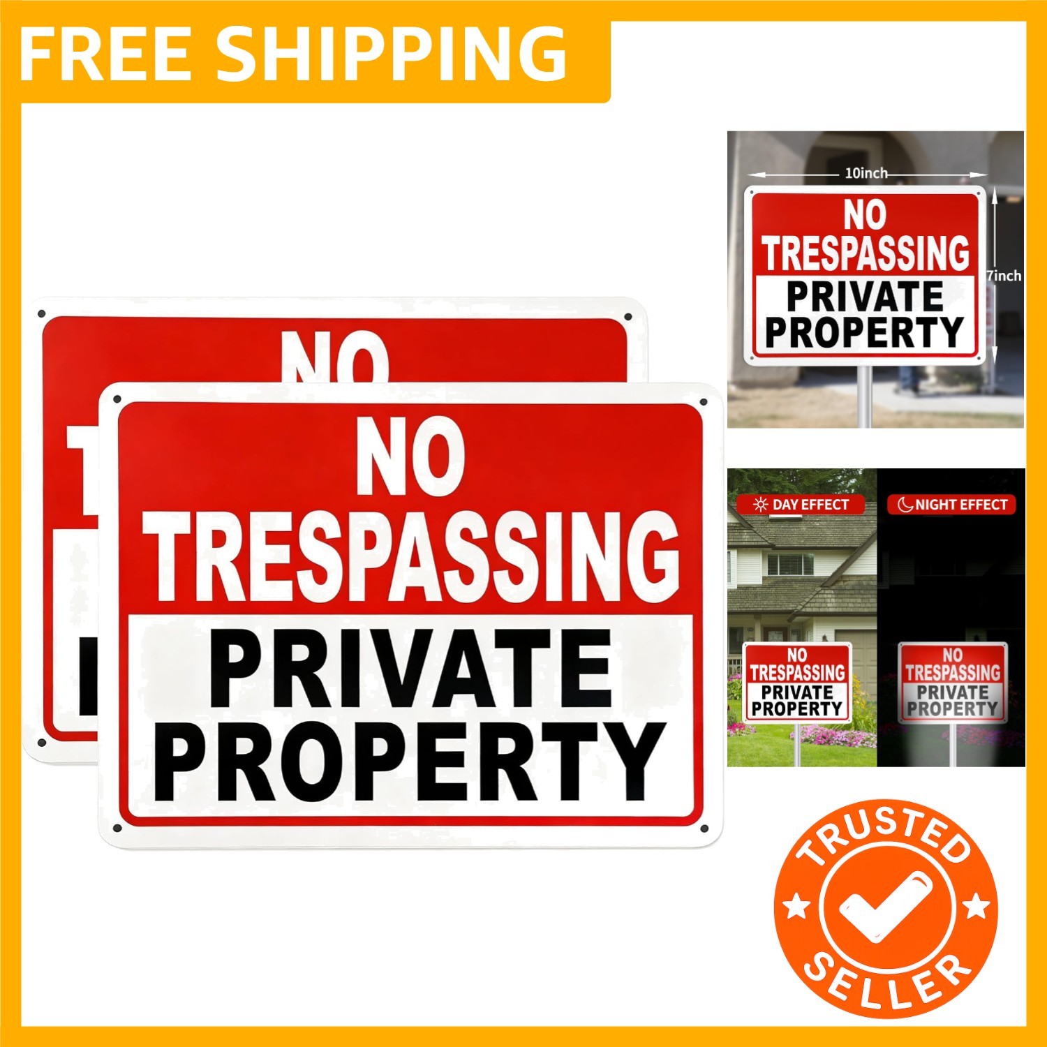 2 Pack No Trespassing Signs Private Property – 10x7 Inch Rust-Free Aluminum, ...