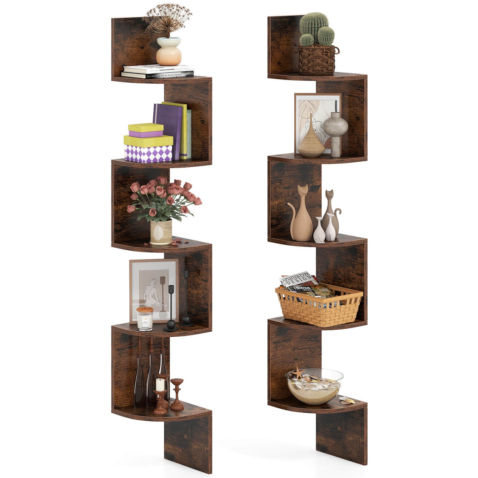 2PCS Floating Bookshelf w/Safe Round Edge Space-Saving Plant Display Shelf