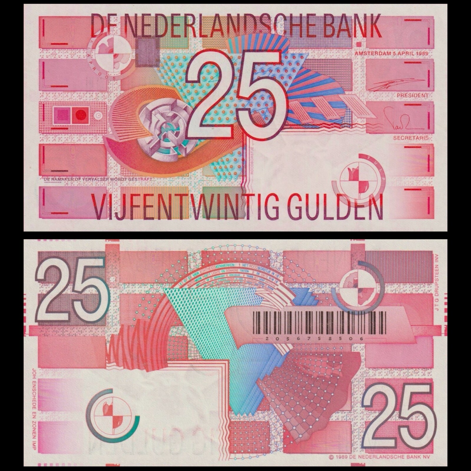 🇳🇱  Netherlands  25 Gulden  1989  P  100  Crisp Gem UNC
