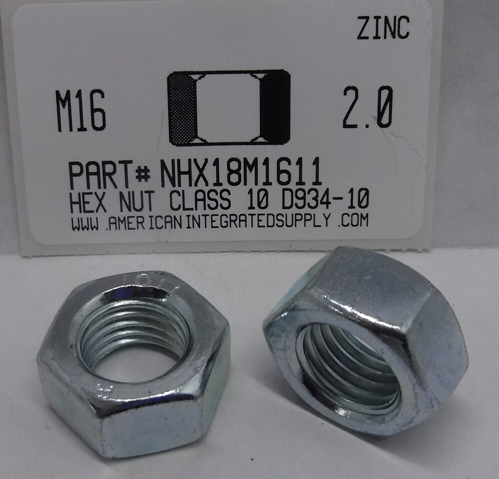 M16-2.00 HEX NUTS CLASS 10 STEEL ZINC PLATED (10)