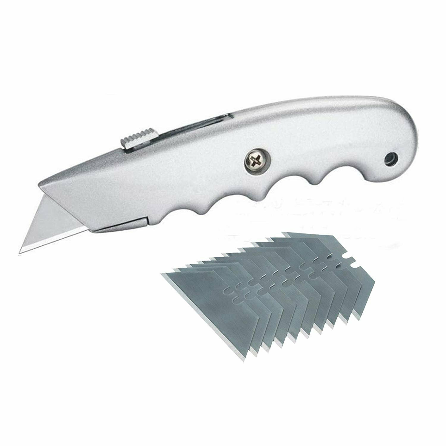 5.5" Heavy Duty Metal Retractable Utility Knife Box Cutter Silver w/ 10 Blades