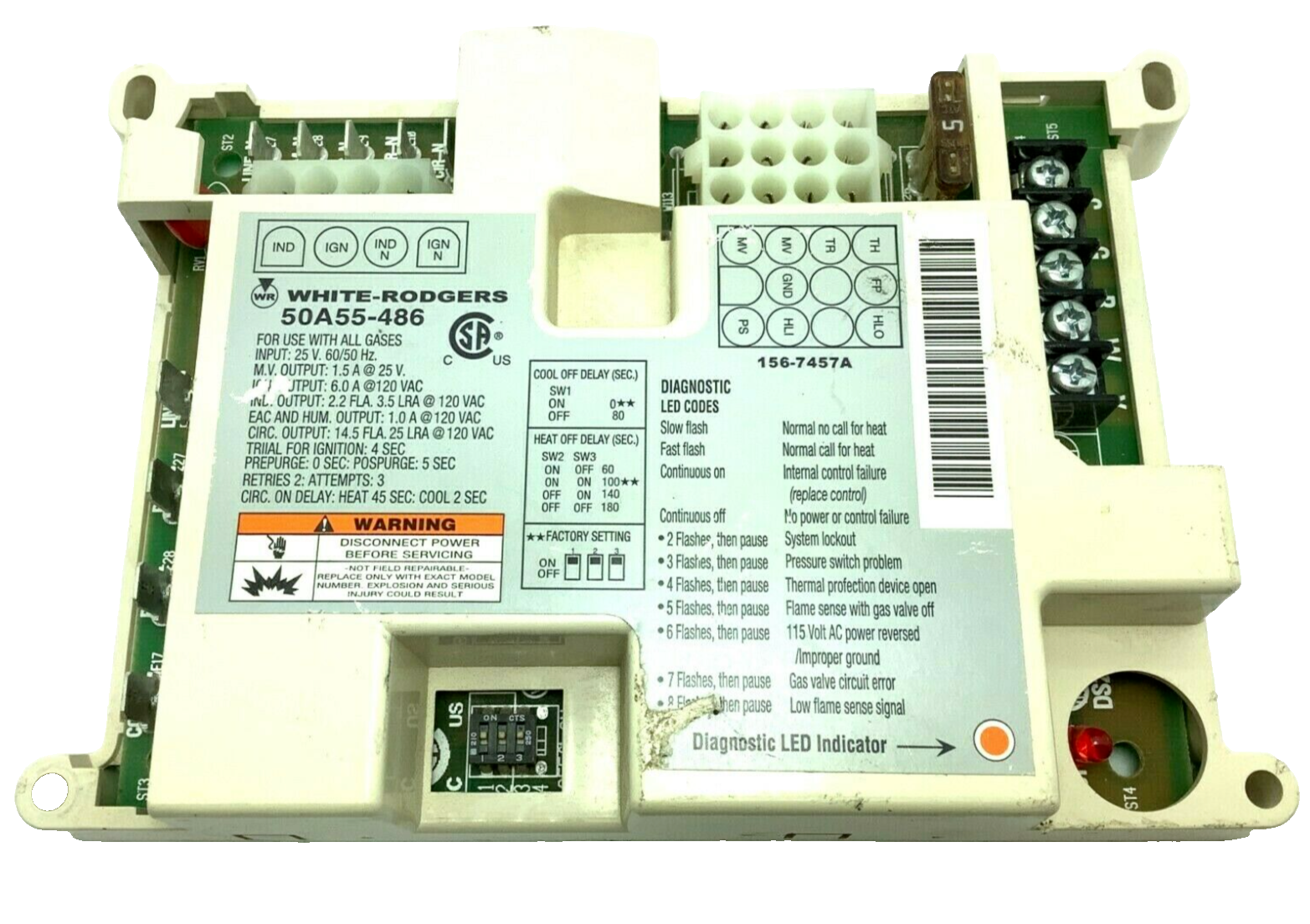 White Rodgers 50A55-486 Furnace Control Circuit Board 156-7457A