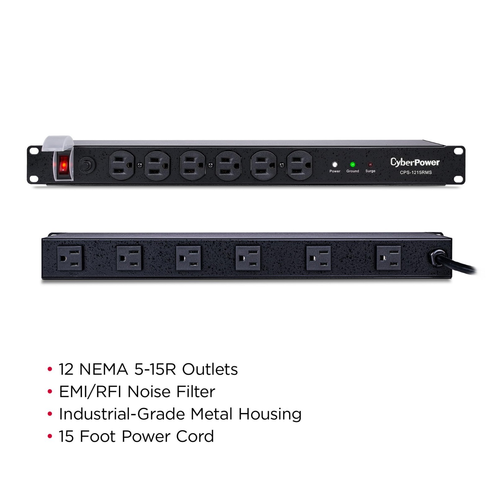 CyberPower CPS1215RMS Rackmount Surge Protector 120V/15A 12-Outlet 15ft Cable