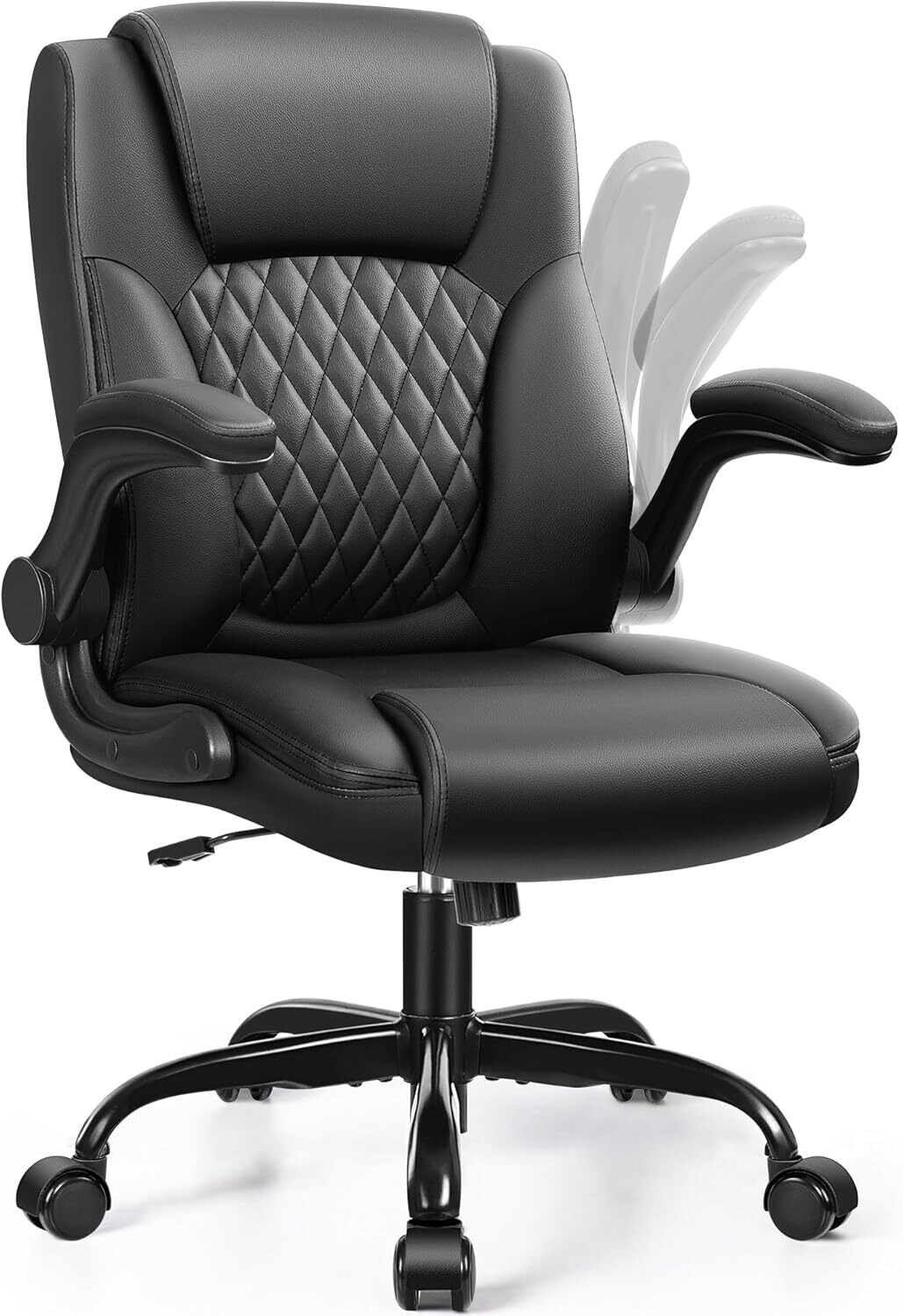 PU Home Computer Desk Chairs W/Ergonomic Back Support Wheels Adjustable Armrests