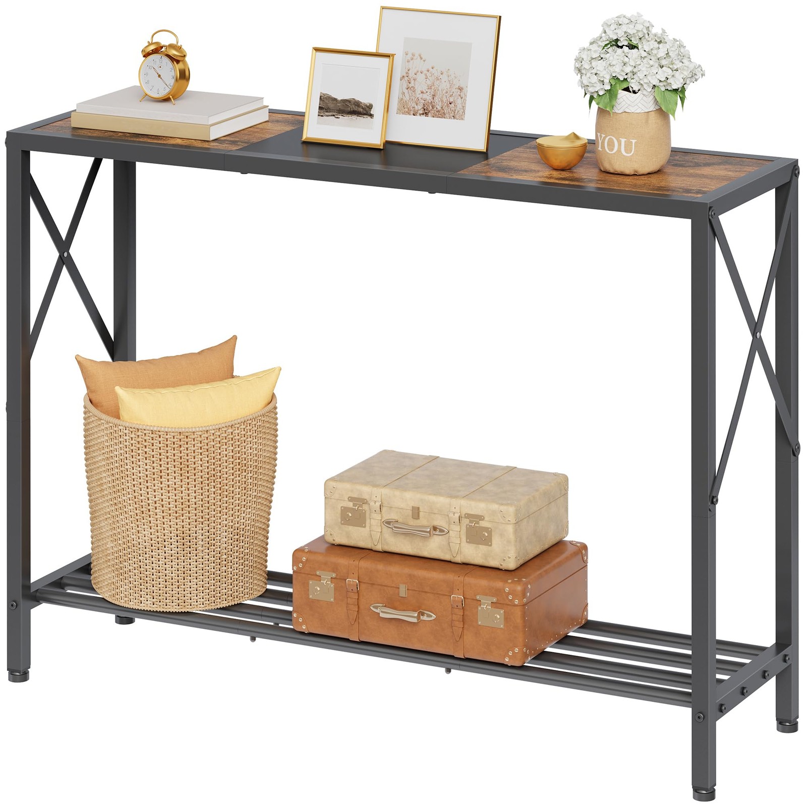 Tajsoon Console Table 41.8”, 11.5D x 41.8W x 30.2H in, Rustic Brown & Black