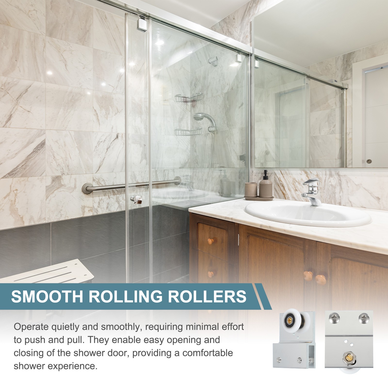 4Pcs 26mm Diameter Frameless Sliding Shower Door Roller Replacement Silver