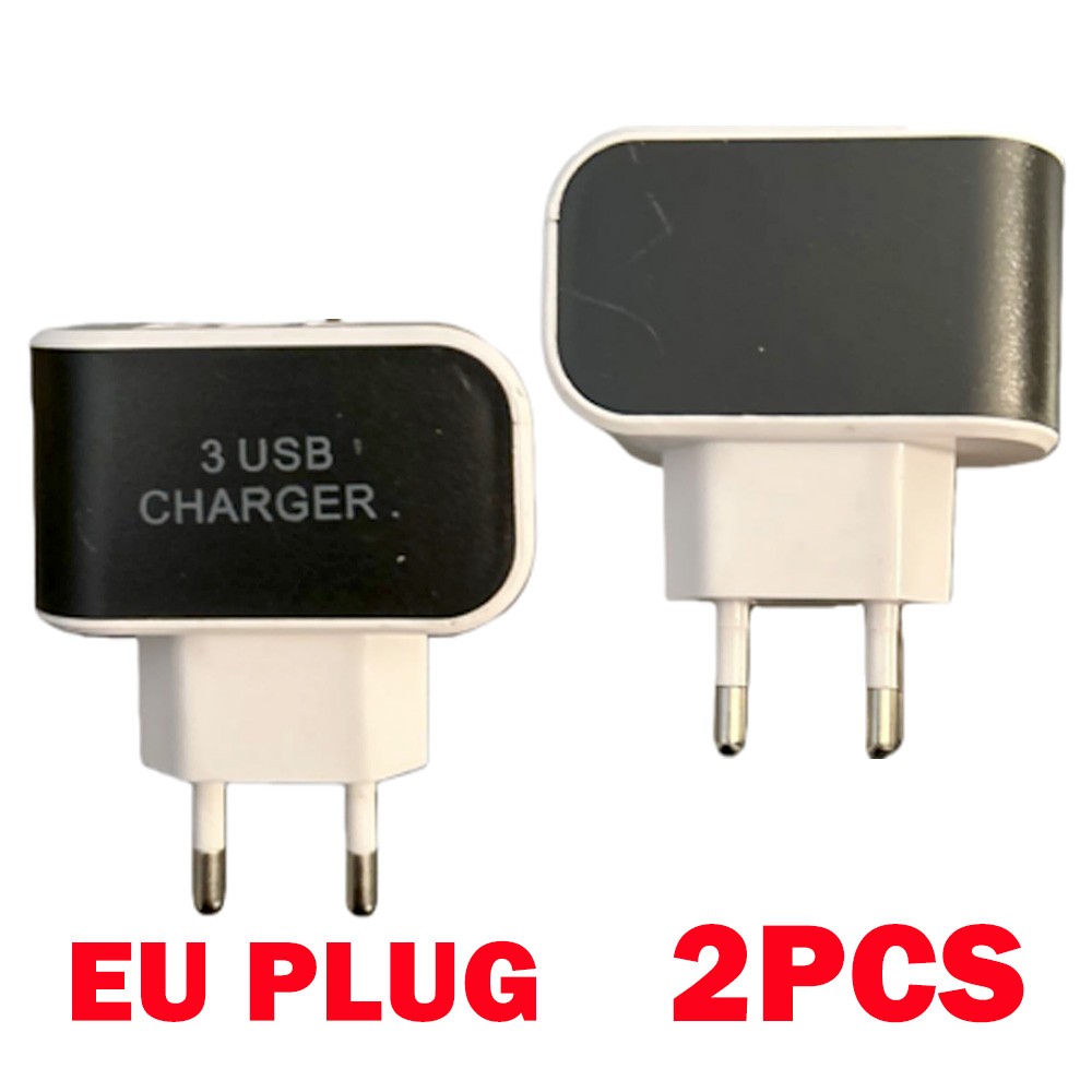 2X AC Wall Outlet To USB Socket Power 3 Port Adapters Home Rapid Charger EU Plug