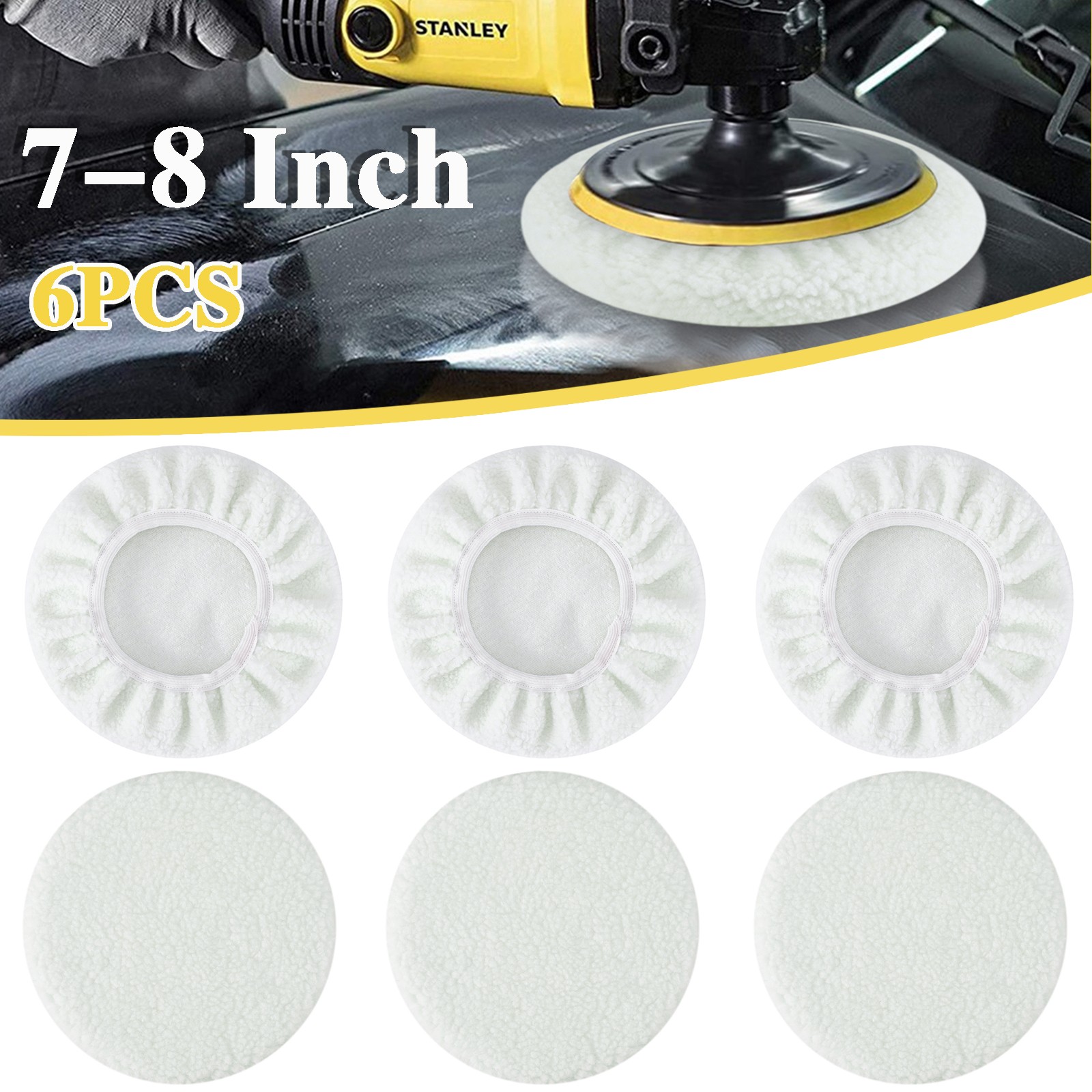 6PCS 7-8" Polishing Bonnet Buffer Pads Soft Pad For Car Polisher Drill Adapter