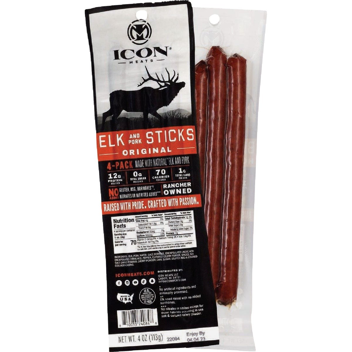 Icon 4 Oz. Original Elk Stick Jerky (4-Pack) 74084 Pack of 6 Icon 74084