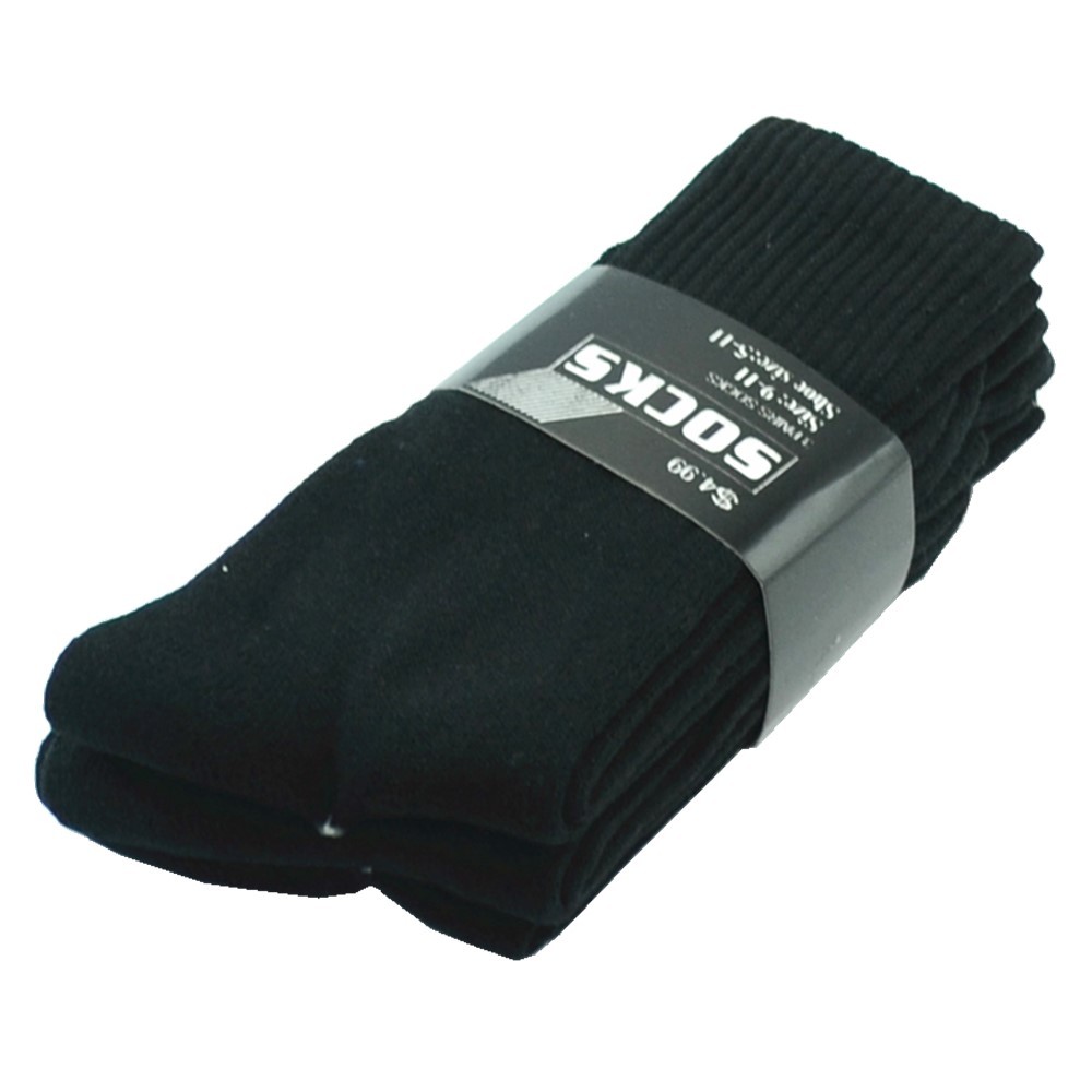 3 Pairs Mens Black Solid Sports Athletic Work Crew Long Cotton Socks Size 10-13