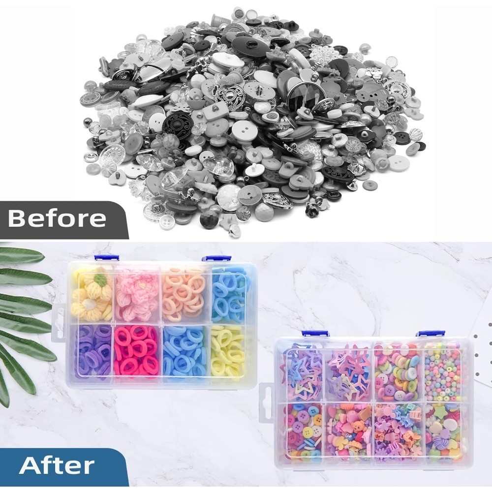 Clear Plastic Storage Box 8 Grids with Adjustable Dividers Stackable 8