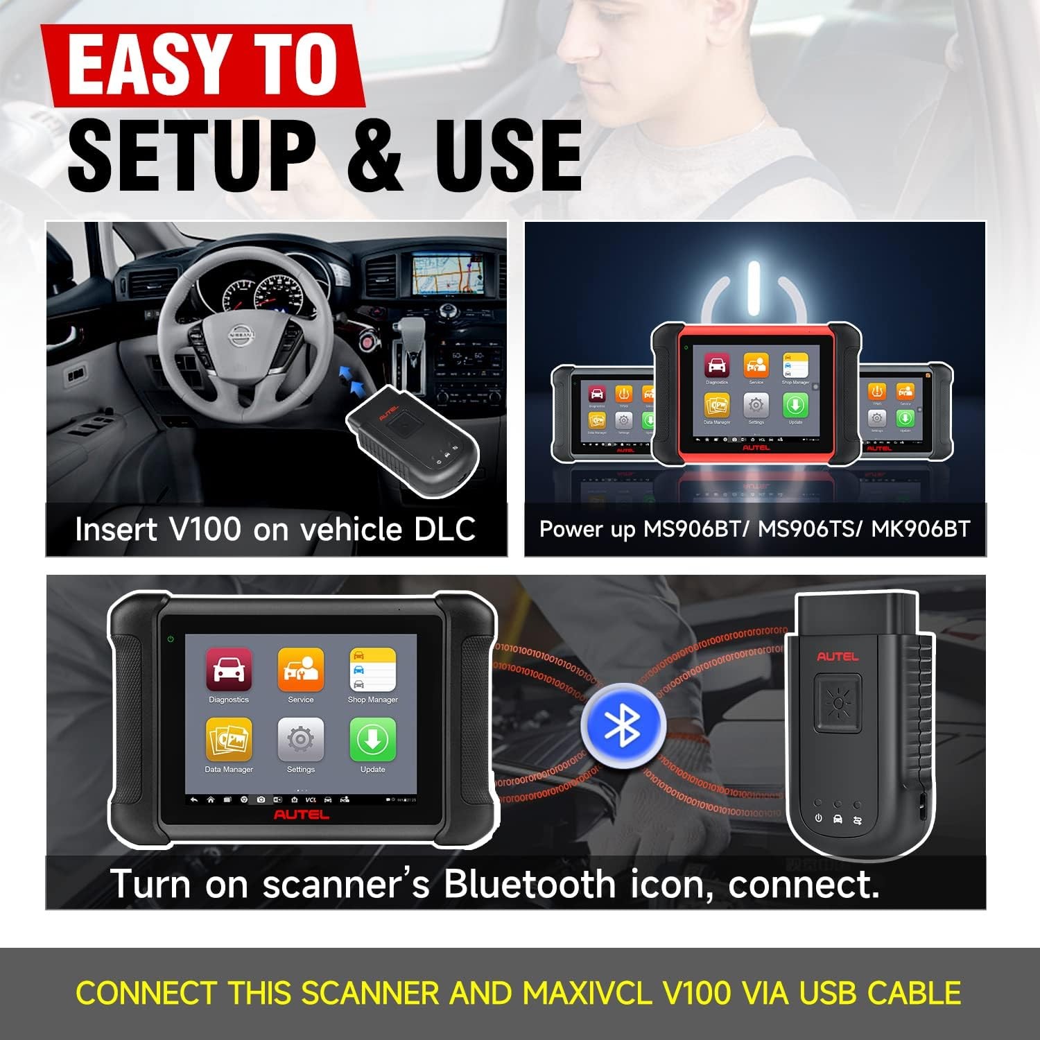 AUTEL MaxiSYS VCI100 Bluetooth for MS906BT MK908 MS908 Elite MS909 MS919 Ultra