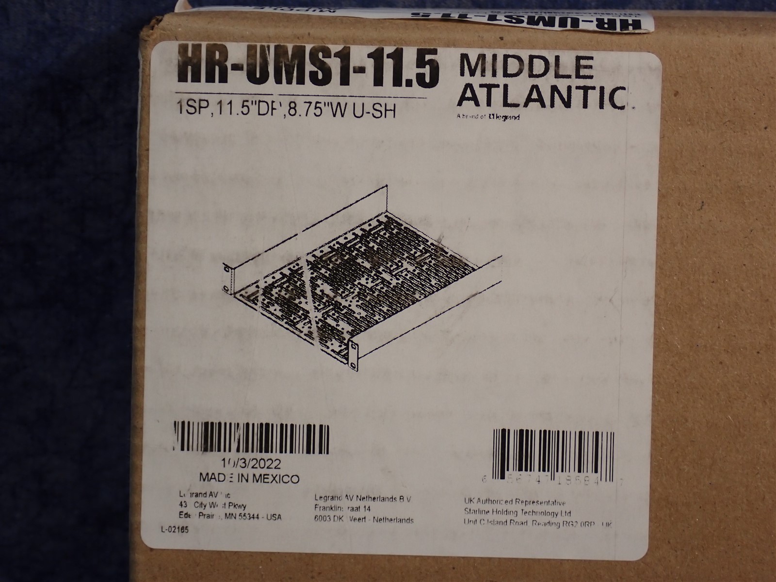 NEW Middle Atlantic HR-UMS1-11.5 Half Rack 1u Vented Multi Shelf 11.5" Deep (S6)
