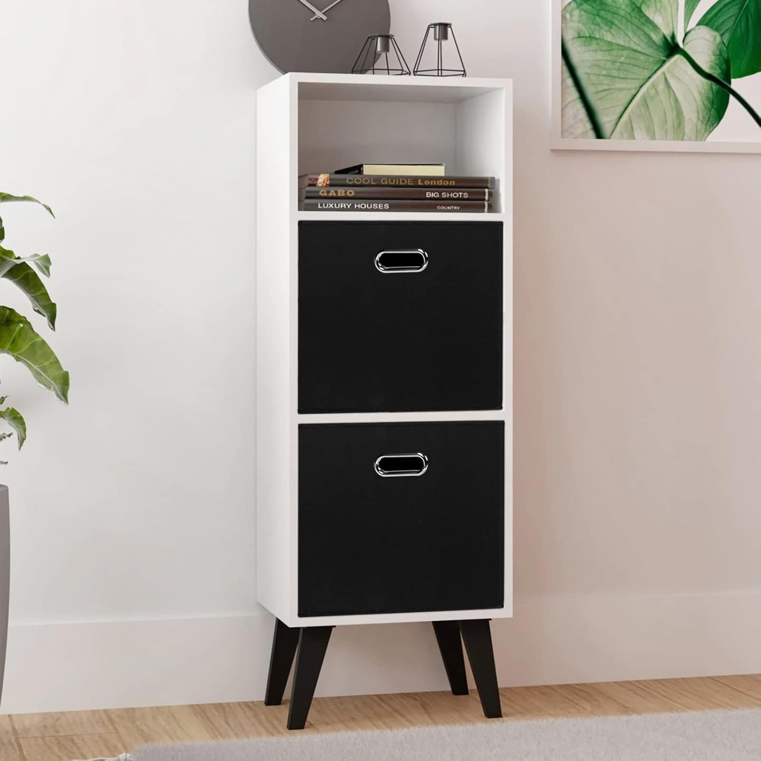 Black Foldable Storage Cubes Bins , Fabric Box 1 Pack,