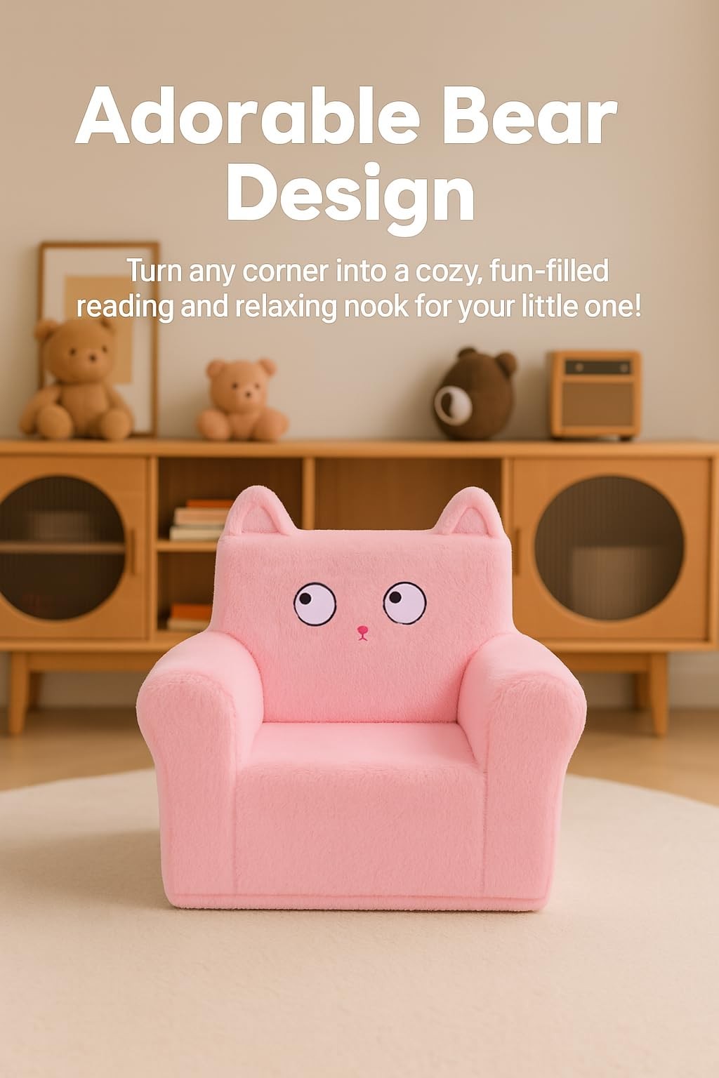 Cute Animal Foam Chair, Soft Faux Rabbit Fur, Comfy Lounge Chair and Couch wi...