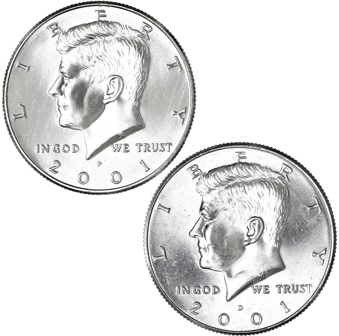 2001 P & D Kennedy Half Dollars from Mint Sealed Rolls (2 Coins)