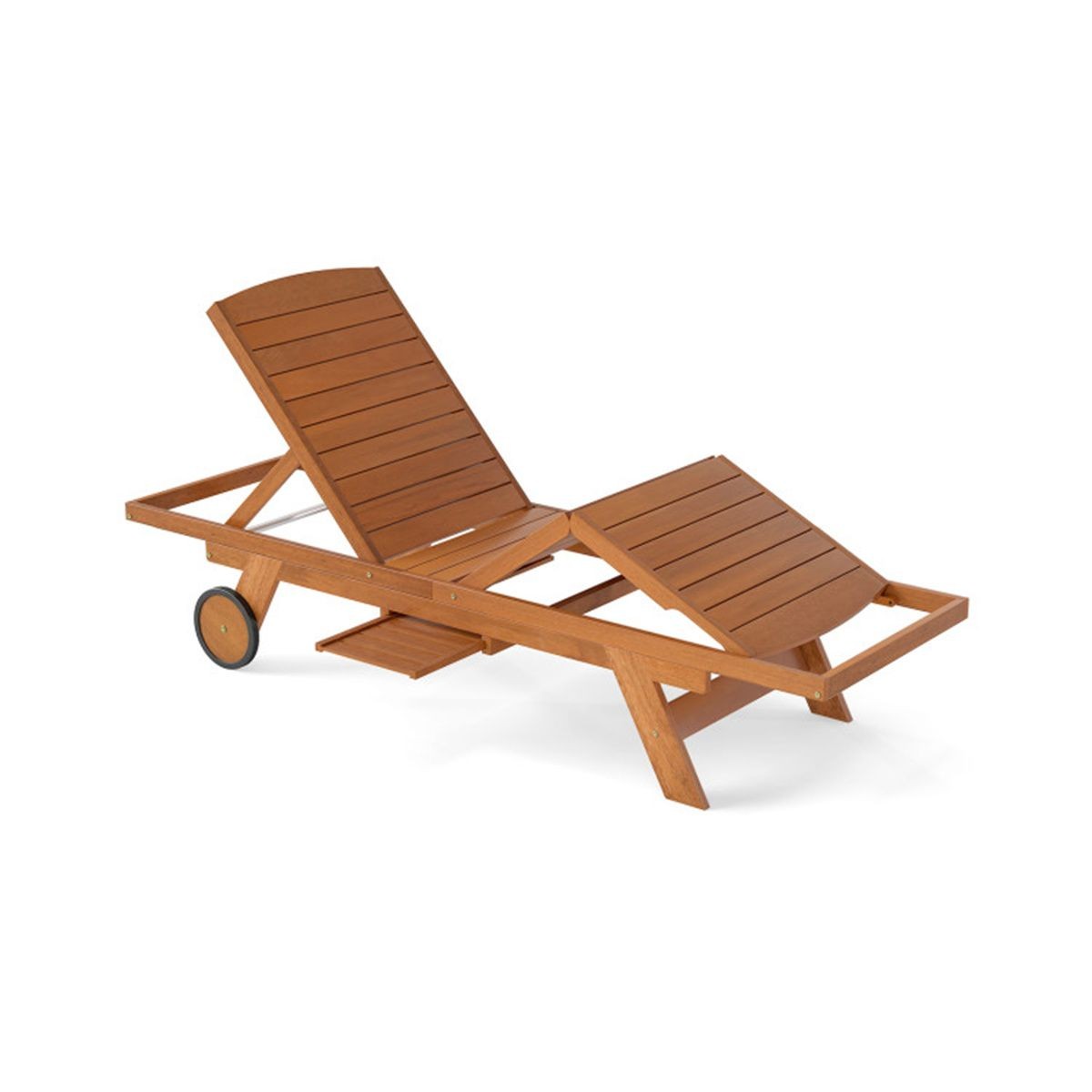 Solid Wood Outdoor Chaise Lounge, 4-Position Adjustable Backrest with Extendable