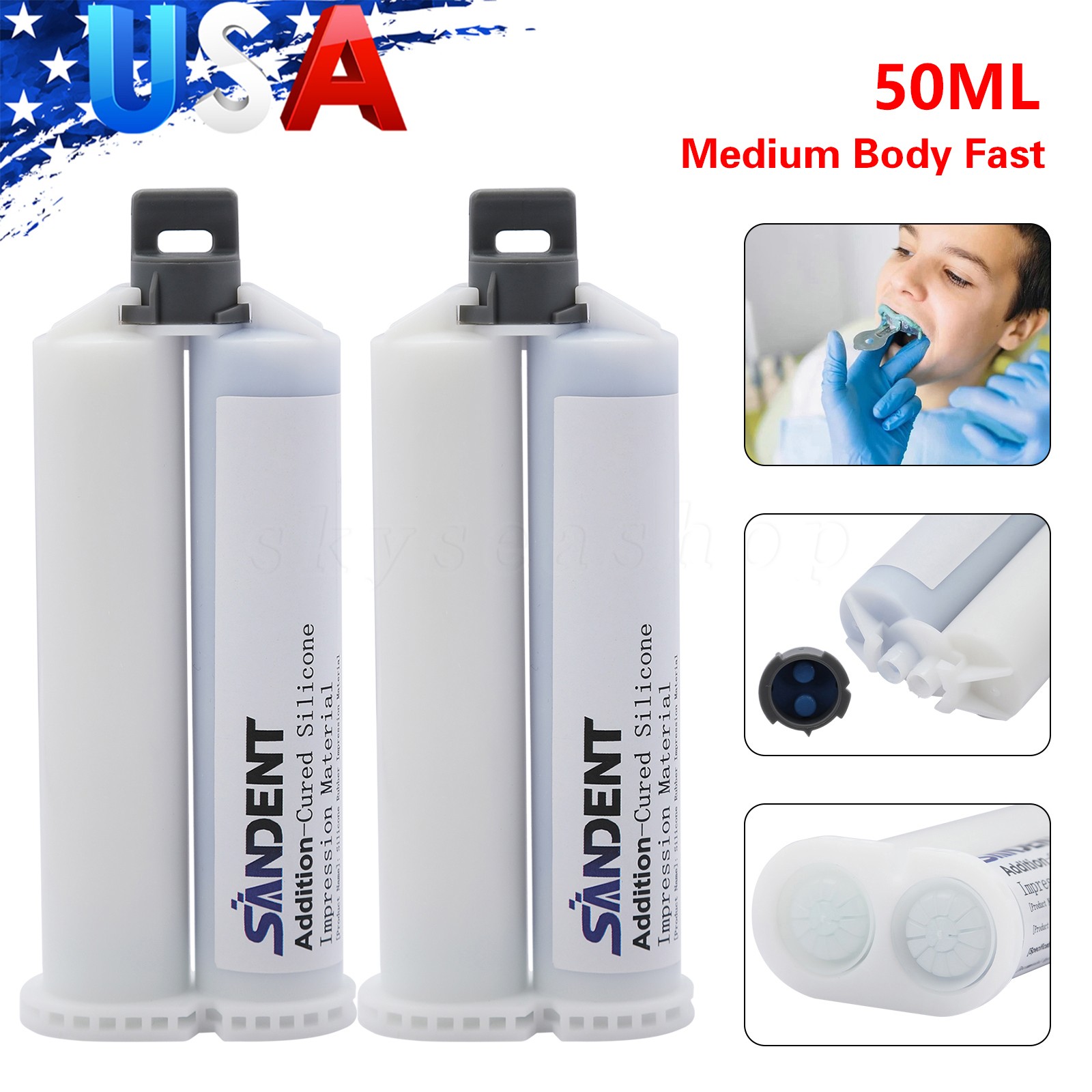 2 MEDIUM BODY Impression Material FAST SET 50ml Cartridges VPS+Mix Tips