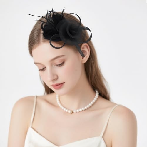 Fascinators Hats with Feather for Women 2026 Derby Hats Small Tea Party Black