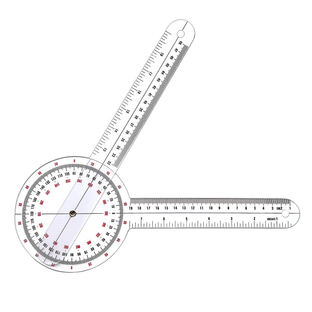 12 inch Transparent Orthopedic Angle Ruler Plastic Goniometer, 360 Degree Clear