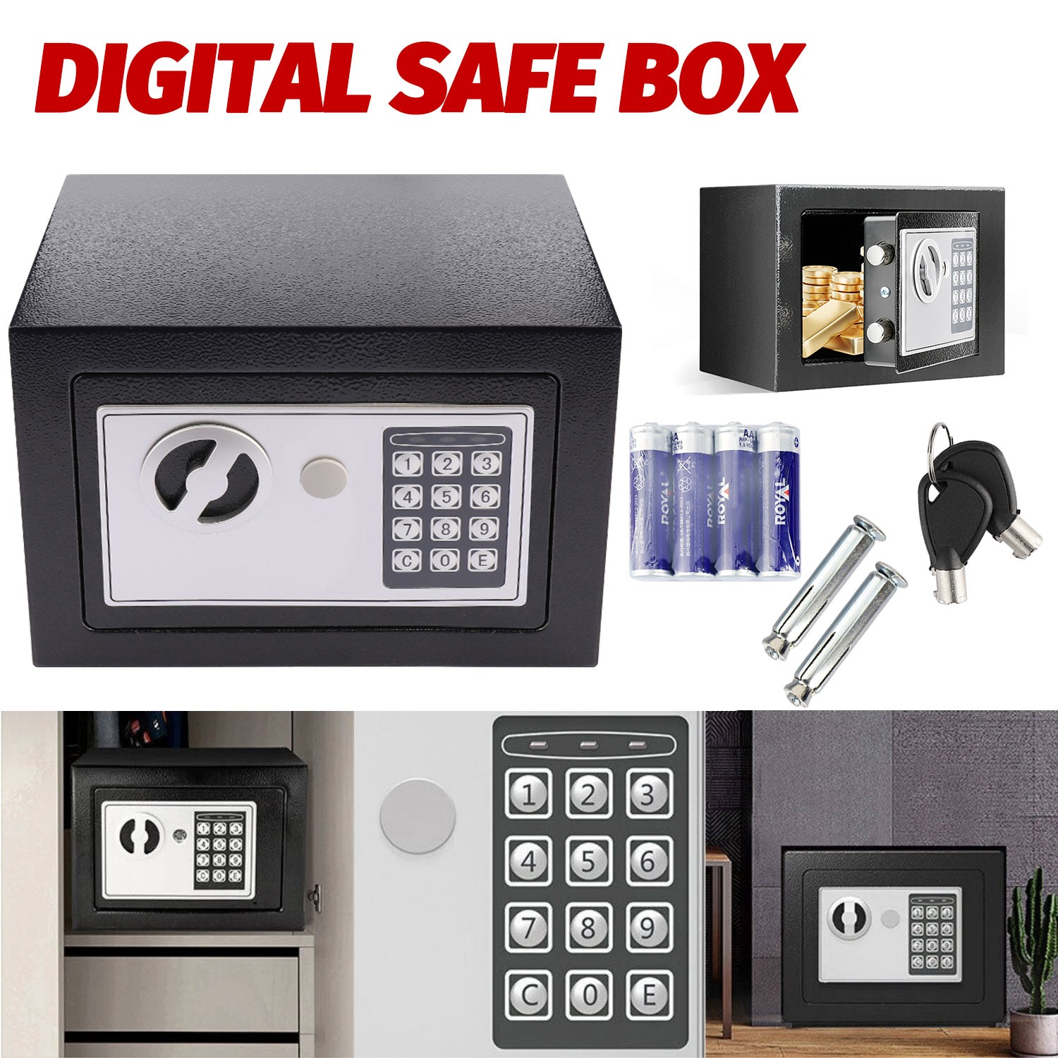 New Small Black Digital Electronic Safe Box Keypad Lock Home Office Hotel Gun