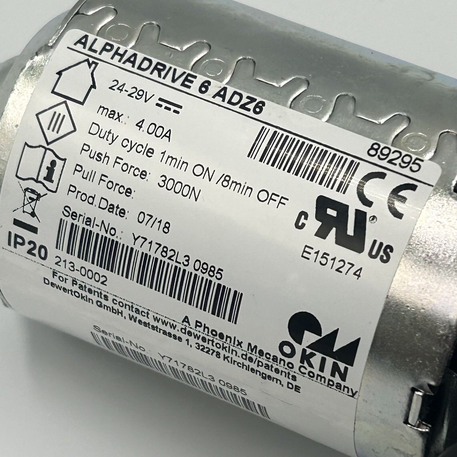 Okin Adjustable Base Linear Actuator Motor - Alphadrive 6 ADZ6 - 89295