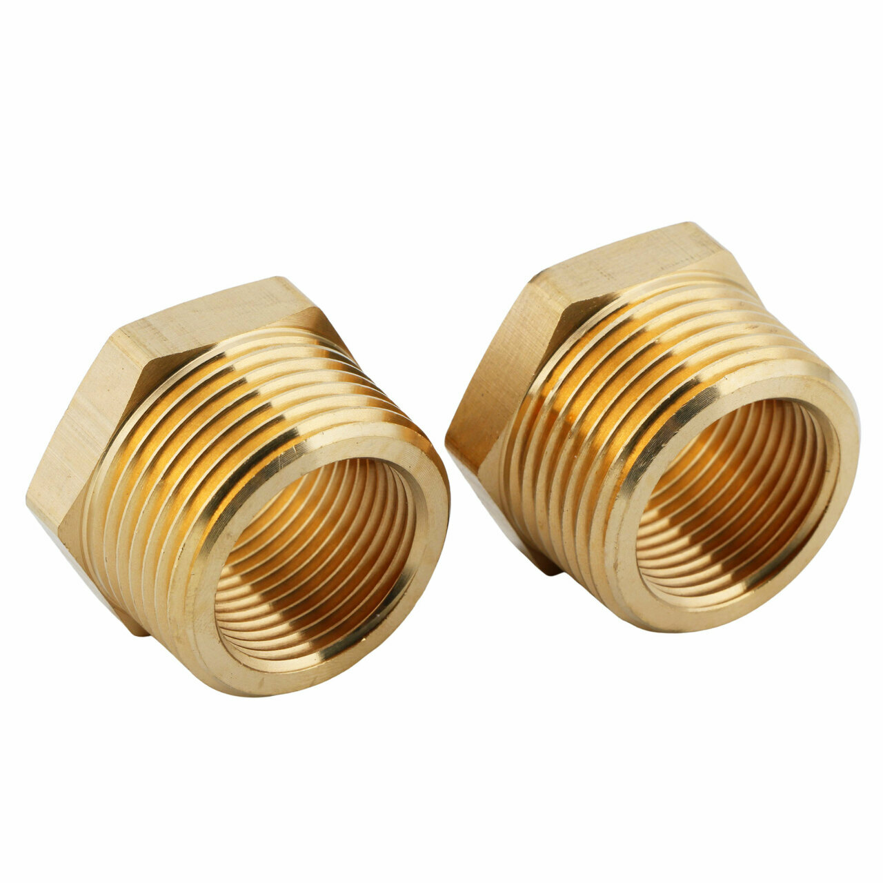U.S. Solid 2pcs Brass Pipe Fitting Reducer Bushing, MNPT 1" x FNPT 3/4"