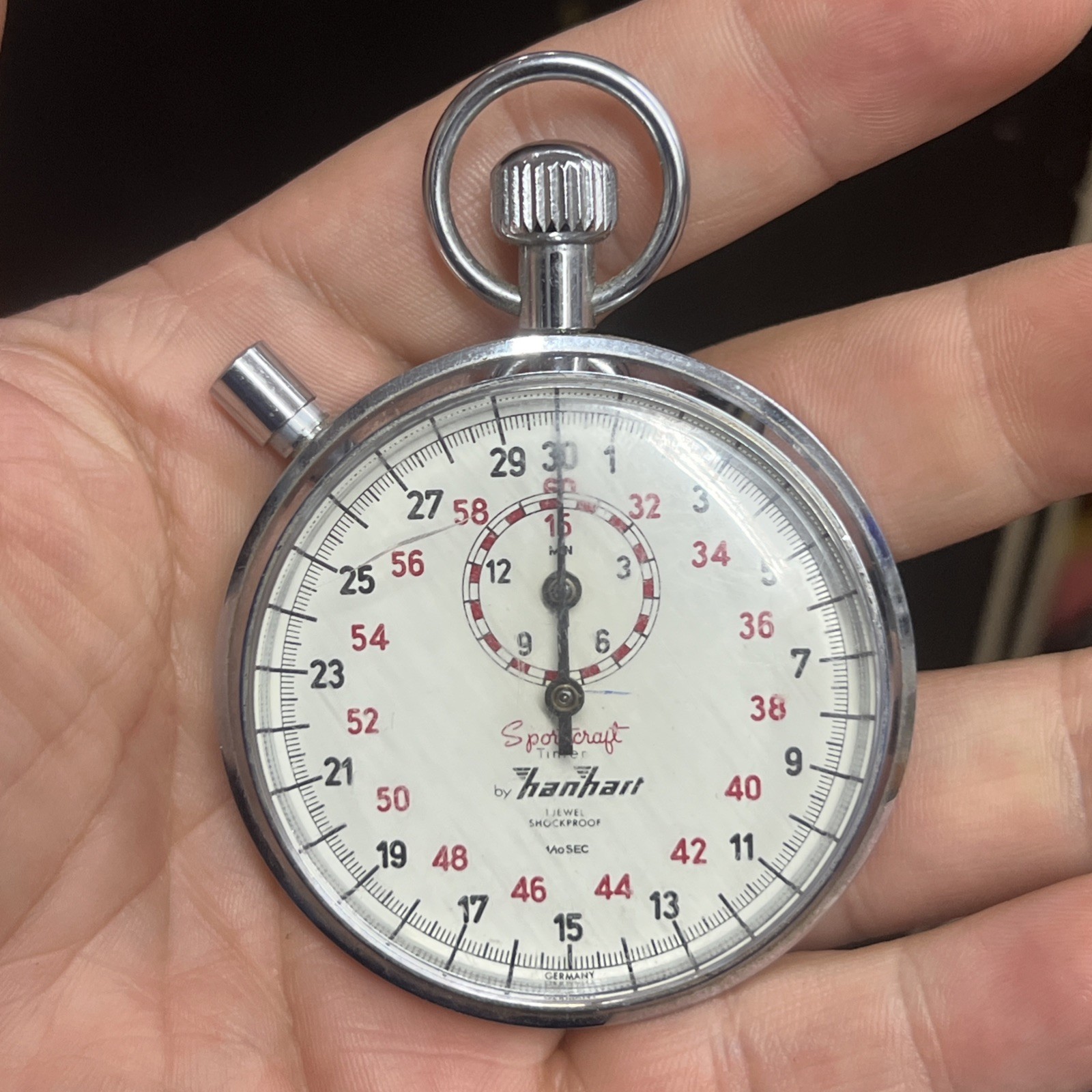 Vintage Rare Sportcraft Timer by Hanhart 1 Jewel Stopwatch Antimagnetic Germany