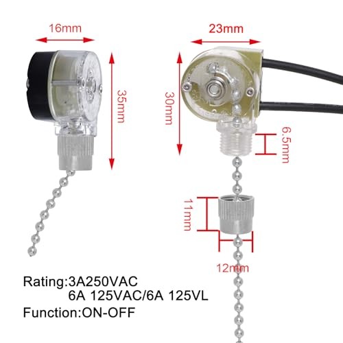 Topbuti 3 Pack Ceiling Fan Switch Zing Ear ZE-109 Two-Wire Light Switch, Silver