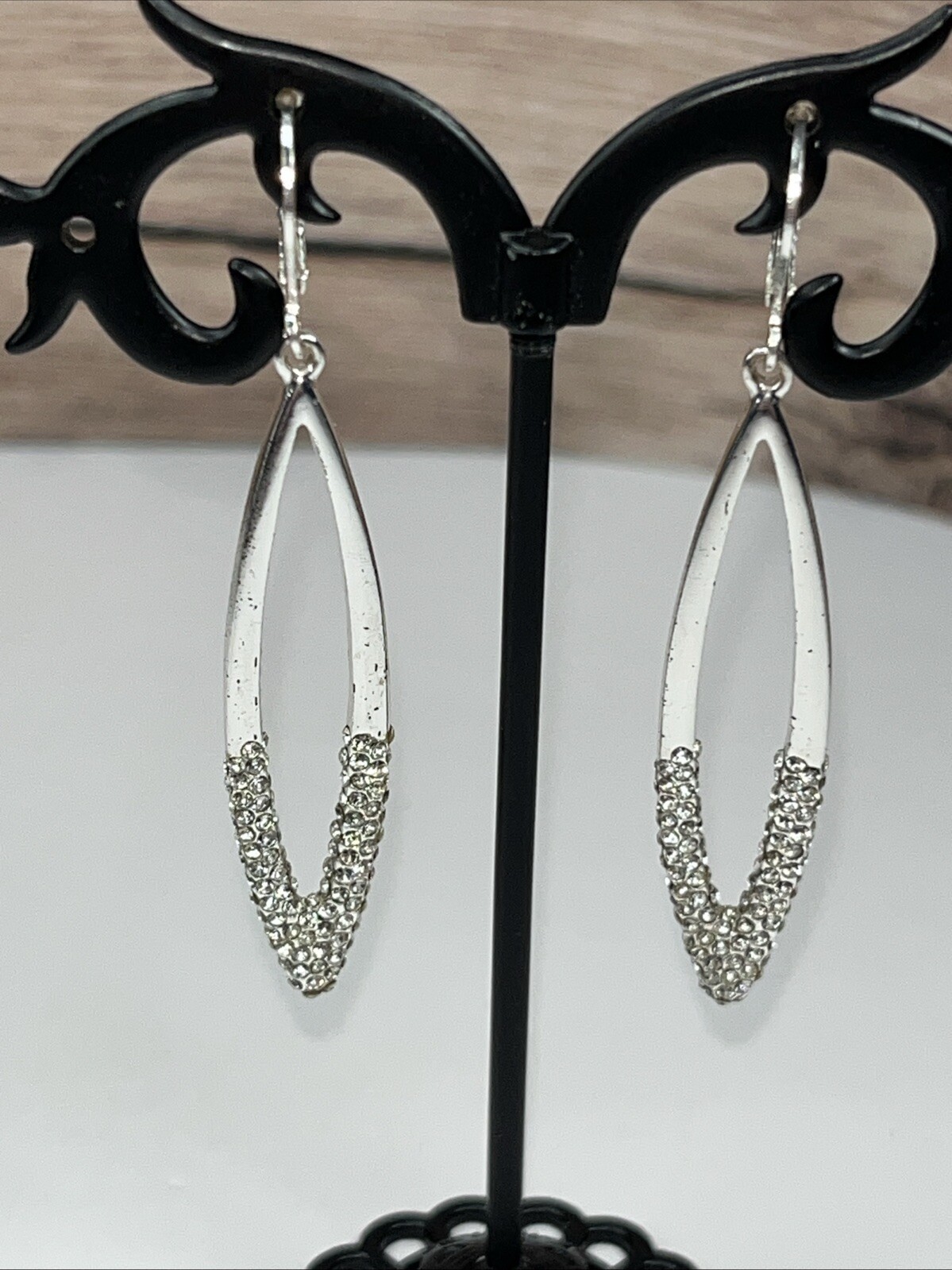 Joan Rivers Silver Rhinestone Earrings 2.5"
