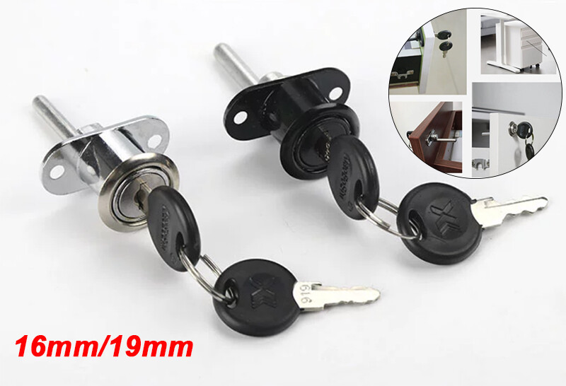 16/19mm Zinc Alloy Office Cabinet Cupboard Drawer Desk Pedestal Lock With 2 Key
