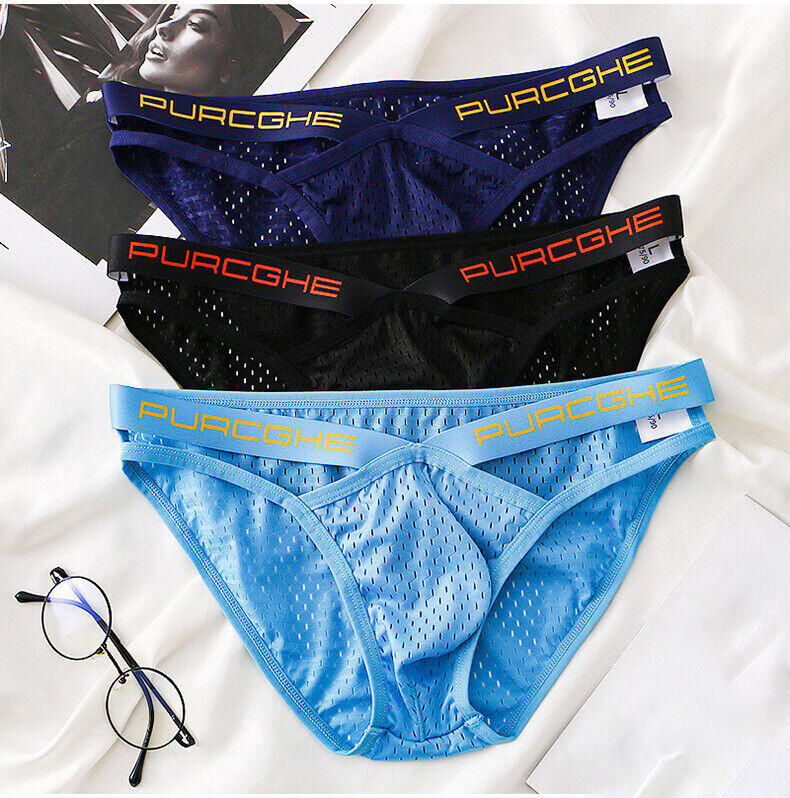 Hollow Out Bikini Briefs for Men Mesh Sexy Underwear Ice Silk Men's Gay Panties