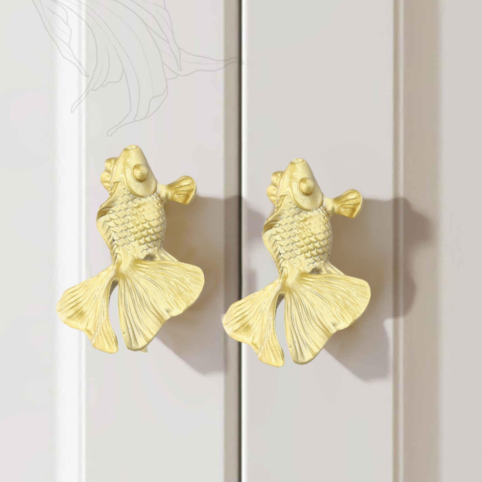 Striking Goldfish Patterned Cabinet Handle Knobs Solid Brass Construction