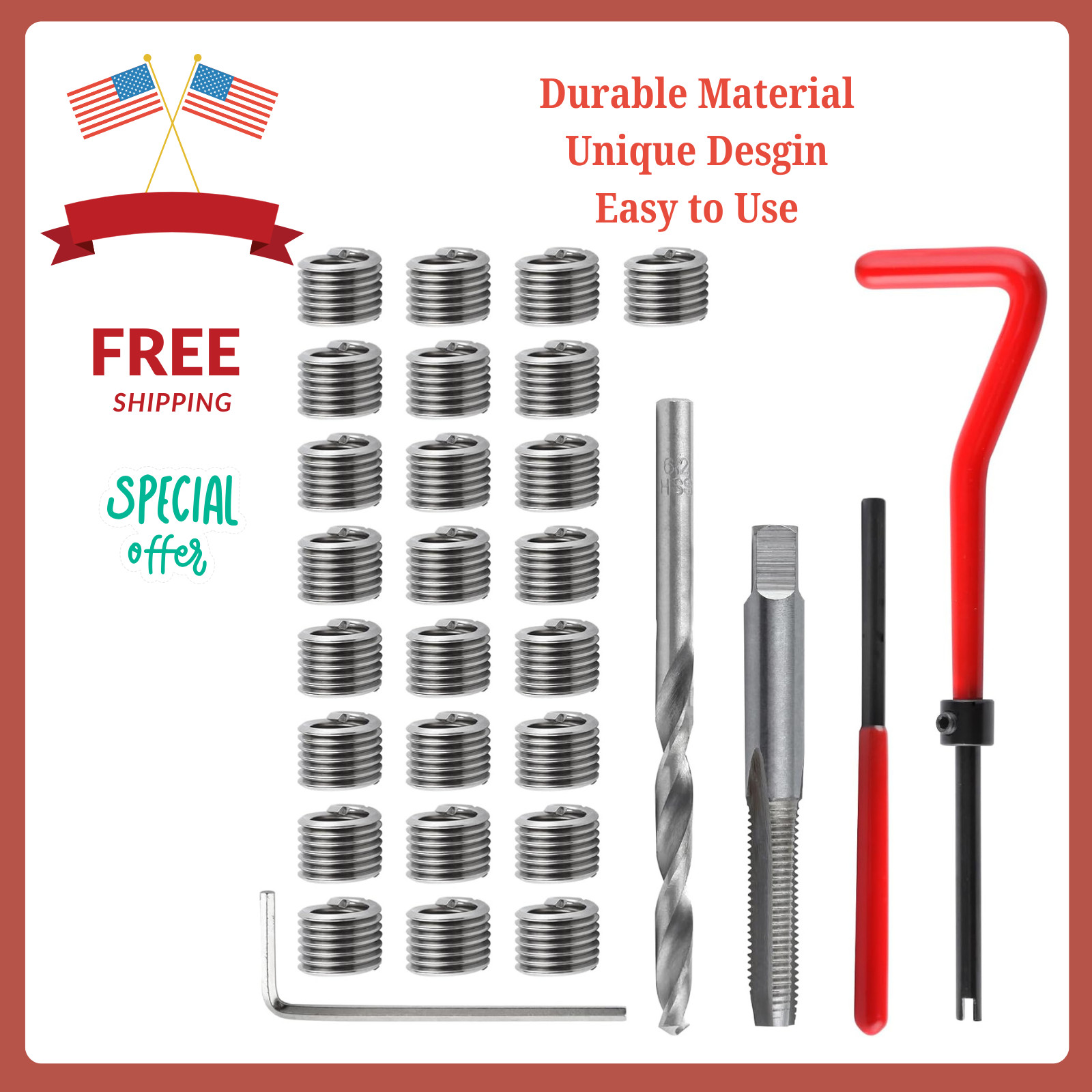 30-Piece M6 x 1.0mm Thread Repair Kit | HSS Drill & Helicoil Metric Insert Set