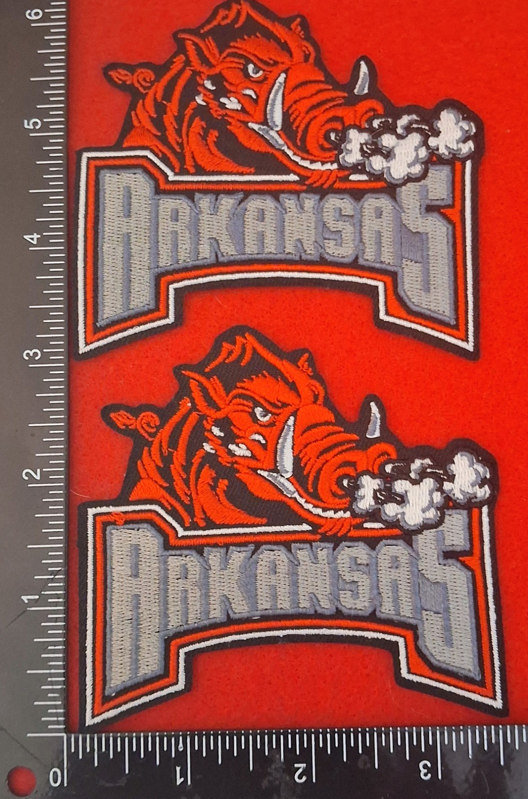 2 Qty ARKANSAS RAZORBACKS EMBROIDERED IRON ON PATCH