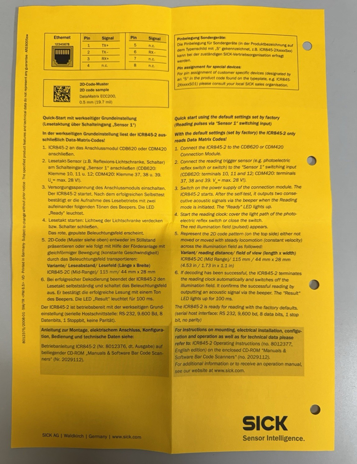 SICK ICR845-2E0020 Industrial Barcode Scanner Vision Sensor Ethernet Open Box