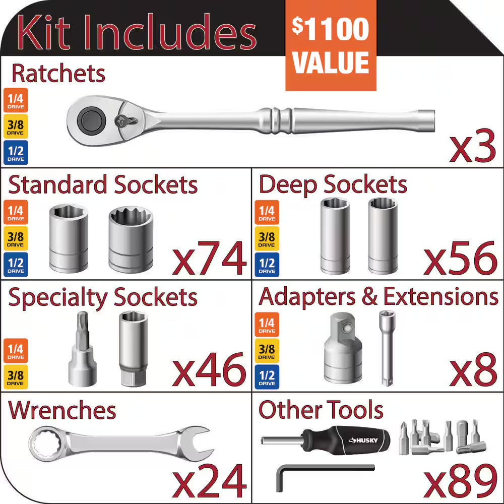 300-Piece Sae/Metric Mechanics Tool Set with Tool Box