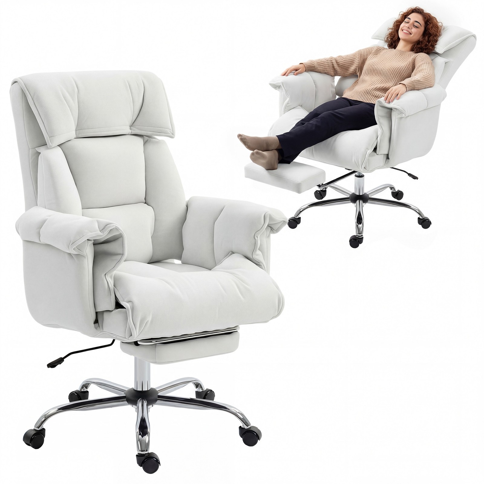 Executive Office Chair with Footrest, Reclining Swivel Computer Desk Chair