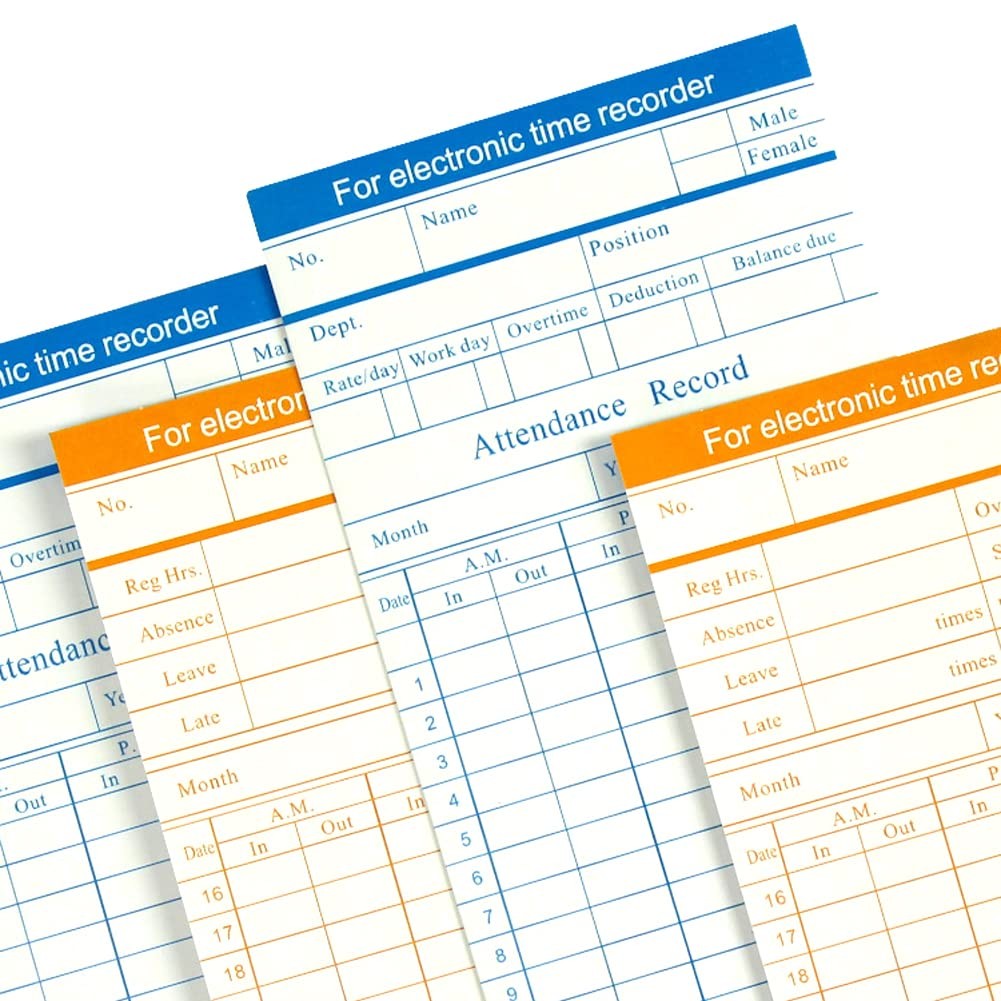 TooCust 100Piece Time Cards for Employees, Monthly Time Cards 2Sided, 2Color ...