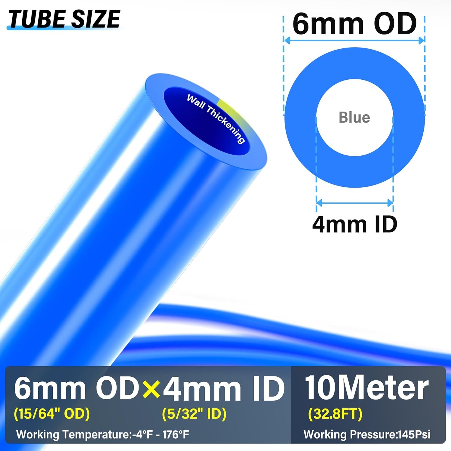 TAILONZ PNEUMATIC Blue 6mm OD 4mm ID Polyurethane PU Air Hose Pipe 6mm,